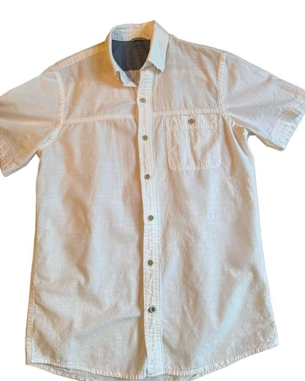 IZOD Saltwater Dockside Chambray men’s Size S White Short Sleeve Shirt h1482